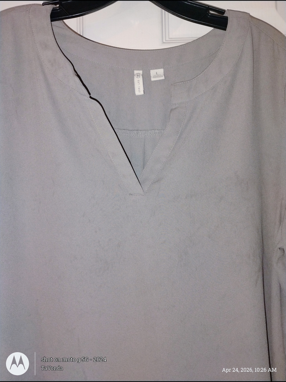 Cato Light Gray Split-Neck Blouse PTP 22"